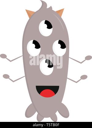Quatre beige-eyed monster avec quatre bras et des cornes smiling vector illustration sur fond blanc Illustration de Vecteur