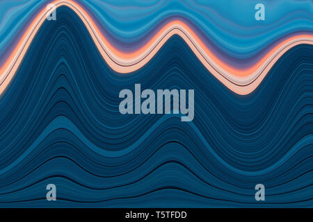 Résumé bleu foncé, bleu clair et orange pastel waves background Banque D'Images