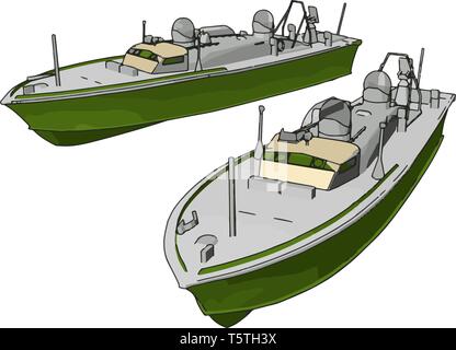 3D illustration de deux navires de l'armée verte vector illustration sur fond blanc Illustration de Vecteur