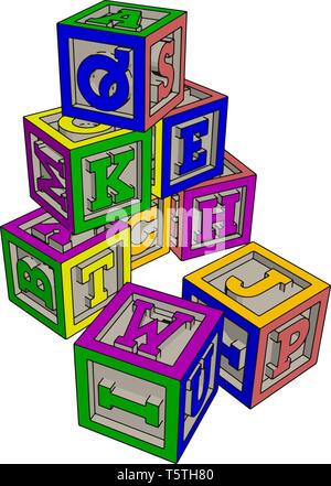 Différents blocs de jouets colorés sur fond blanc d'illustration vectorielle Illustration de Vecteur