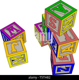 Différents blocs de jouets colorés sur fond blanc d'illustration vectorielle Illustration de Vecteur