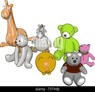 Divers animaux en peluche vector illustration sur fond blanc Illustration de Vecteur