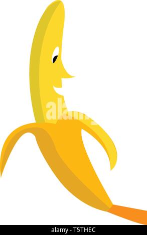 Un dessin animé d'une demi-banane pelées avec un smiley vector dessin en couleur ou de l'illustration Illustration de Vecteur