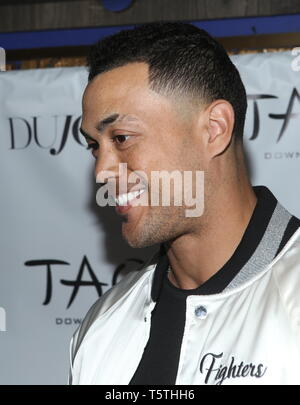 DuJour couvrir partie avec New York Yankees player Giancarlo Stanton tenue au centre-ville de Tao comprend : Giancarlo Stanton Où : New York, New York, United States Quand : 27 mars 2019 Credit : Derrick Saleurs/WENN.com Banque D'Images