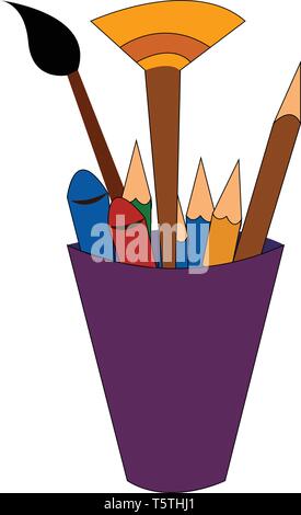 Une tasse portant plusieurs crayons Crayons et pinceaux vector dessin en couleur ou de l'illustration Illustration de Vecteur