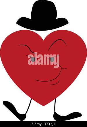 Un grand coeur rouge en couleurs portant un chapeau a des jambes et un sourire sur son visage l'expression vector dessin en couleur ou de l'illustration Illustration de Vecteur