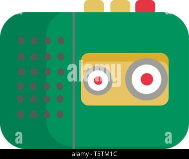 Un mignon petit enregistreur radio colorés avec une cassette est de couleur verte avec deux boutons de couleur jaune et un bouton de couleur rouge à jouer e Illustration de Vecteur