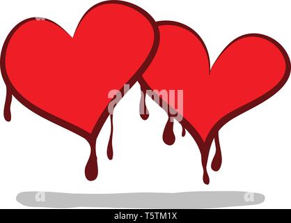 Deux coeurs cartoon verser le sang symbolise l'amour que deux personnes ont l'un pour l'autre dessin couleur ou de l'illustration vectorielle Illustration de Vecteur