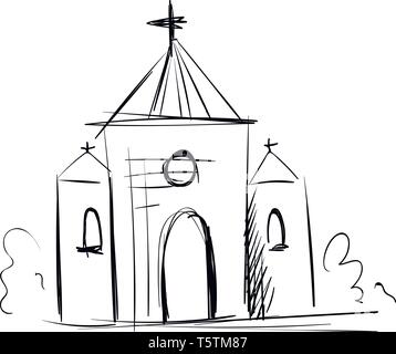 De simples croquis noir et blanc d'une église vector illustration sur fond blanc Illustration de Vecteur