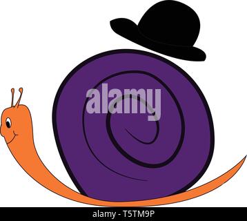 Cute cartoon d'un escargot violet avec un chapeau noir vector illustration sur fond blanc Illustration de Vecteur