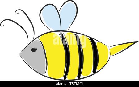 Simple caricature d'une abeille noire et jaune vector illustration sur fond blanc Illustration de Vecteur