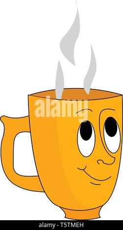 Coupe jaune de la face et de la vapeur qui sort de ce vecteur d'illustration sur fond blanc Illustration de Vecteur