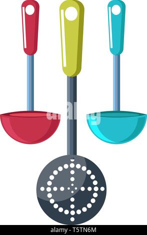 Deux casseroles et un cutter avec poignées vector dessin en couleur ou d'illustration. Illustration de Vecteur