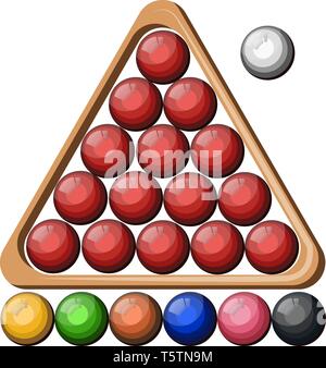 Un jeu de boules de billard en forme de triangle arrangement sur green table bois poignée est en couleur noir vector dessin en couleur ou d'illustration. Illustration de Vecteur