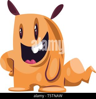 Orange imaginaire monster smiling montrant une dent white background vector illustrator. Illustration de Vecteur