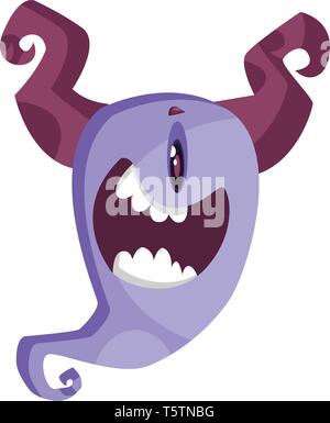 L'un-eyed monster cartoon violet avec des cornes smiling white background vector illustration. Illustration de Vecteur