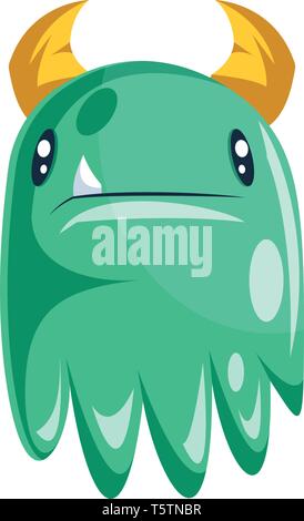 Jaune Vert confondu ghost avec cornes personnage white background vector illustration. Illustration de Vecteur