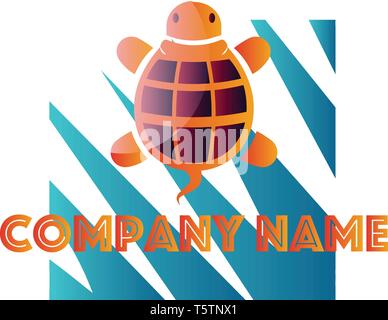 Tortue orange et violet en face du carré bleu et blanc logo vector design sur un fond blanc Illustration de Vecteur