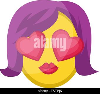 Visage de femme avec les yeux du coeur et cheveux violet vector illustration sur fond blanc Illustration de Vecteur