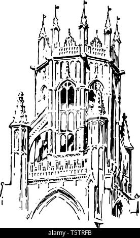 Tour lanterne à St Botolph, Boston, Lincolnshire, architecture, cathédrale, le christianisme, l'église, l'Angleterre, gothique, lampe, lumière, vintage line drawi Illustration de Vecteur