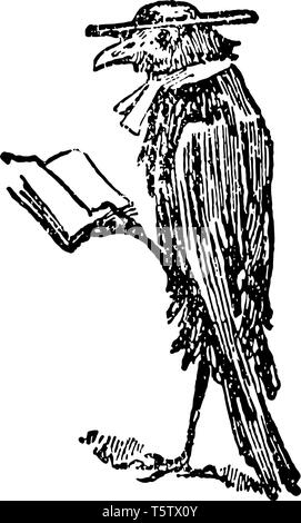 La mort et l'Enterrement de Robin cette scène montre un oiseau permanent portait hat and reading book vintage dessin ou gravure illustration Illustration de Vecteur