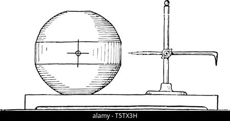 Cette illustration représente la hauteur de balle régulateur centrifuge métallique Gage qui est utilisé pour guider les machinistes pour créer les boules en un tour, vintage Illustration de Vecteur