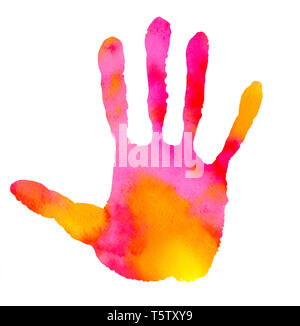 Handprint résumé aquarelle sur fond blanc Banque D'Images