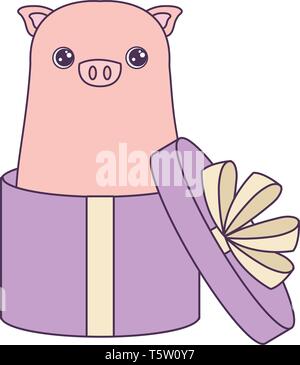 Cute animal cochon en boite cadeau vector illustration design Illustration de Vecteur