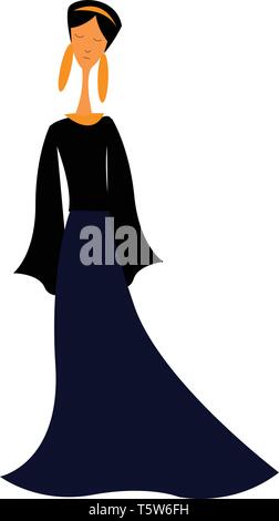 Dame en robe bleue vintage ou vecteur illustration couleur Illustration de Vecteur