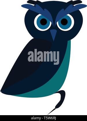 Un hibou bleu avec deux gros yeux et un bec en forme de triangle, cartoon, Scénario, dessin en couleur ou d'illustration. Illustration de Vecteur
