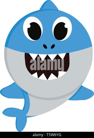 Un petit requin bleu nager dans la mer avec de grands yeux doigts et de petites nageoires bleu vector dessin en couleur ou de l'illustration Illustration de Vecteur