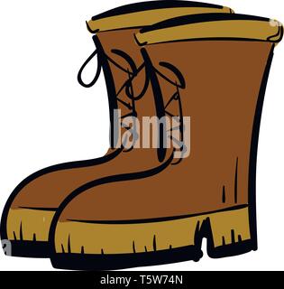 Une paire de bottes hautes à lacets marron détail vector dessin en couleur ou de l'illustration Illustration de Vecteur
