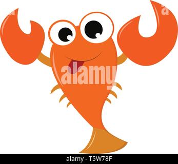 Une orange langouste avec de grands yeux deux griffes et six tentacules nage dans l'océan couleur de scénario ou dessin illustration Illustration de Vecteur