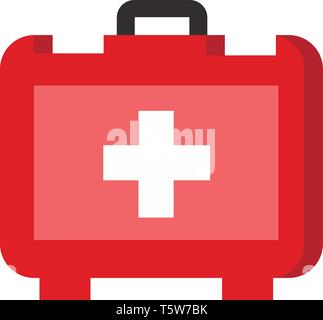 Couleur rouge boîte de premiers soins d'urgence avec une couleur blanche signe plus et une poignée noire contenant des médicaments d'urgence et de premiers soins vecteur d'outils de récupération de couleur Illustration de Vecteur