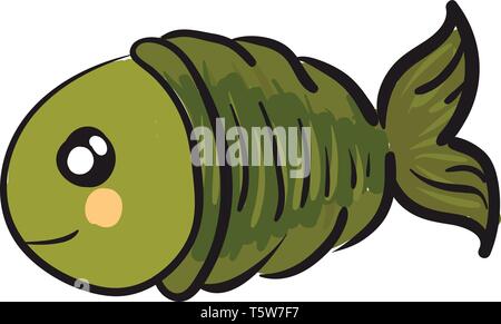 Un petit mignon poisson vert avec de grands yeux dans l'eau vector dessin en couleur ou de l'illustration Illustration de Vecteur