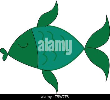 Un poisson vert avec les yeux fermés dans l'eau vector dessin en couleur ou de l'illustration Illustration de Vecteur