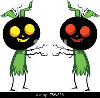 Tête de citrouille deux monstres vector illustration sur fond blanc. Illustration de Vecteur