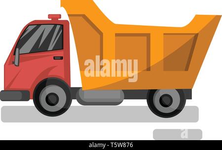 Vector illustration cartoon style rouge et jaune dump truck sur fond blanc. Illustration de Vecteur