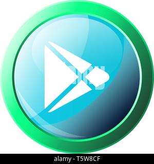 Icône Vector illustration d'un bouton rond bleu GooglePlay avec cadre vert sur fond blanc Illustration de Vecteur