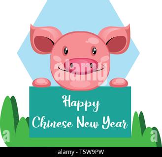 Cochon vous souhaite un Joyeux Nouvel An chinois vecteur illustration sur fond blanc Illustration de Vecteur