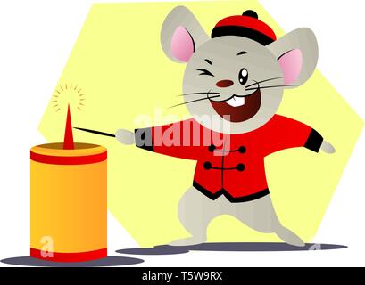 Heureux souris en costume rouge lightning une bougie vector illustration sur fond blanc Illustration de Vecteur