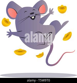Heureux cartoon souris chinois vector illustration sur fond blanc Illustration de Vecteur