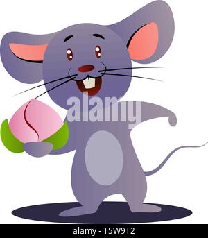 Cartoon souris chinois holding flower vector illustration sur fond blanc Illustration de Vecteur