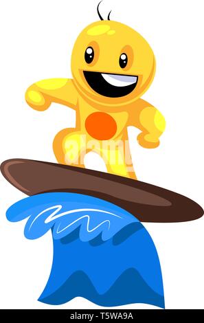 Créature jaune surf sur la vague vector illustration sur fond blanc Illustration de Vecteur