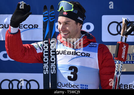 Canada's Alex Harvey après avoir terminé deuxième dans la poursuite acrobatique lors de la Coupe du Monde FIS de courses de ski de fond à Québec, Canada, 2019. Banque D'Images