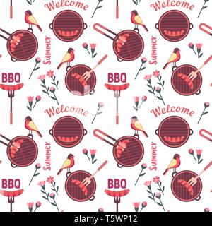 Télévision hand drawn seamless pattern icônes barbecue Illustration de Vecteur