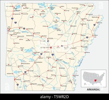 Carte routière de l'État américain de l'Arkansas, États-Unis Illustration de Vecteur