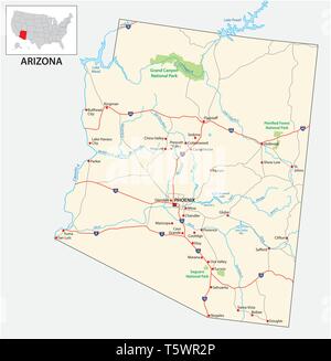 Carte routière de l'État américain de l'Arizona, États-Unis Illustration de Vecteur