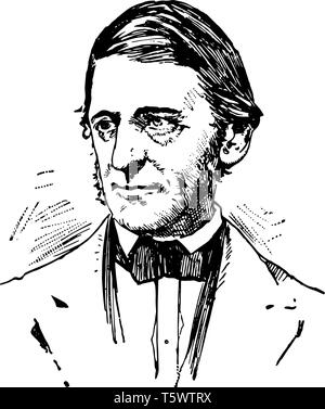 Ralph Waldo Emerson 1803 à 1882 il était un essayiste et poète américain chargé de cours qui a dirigé le mouvement de transcendentalist du milieu de 19e siècle vinta Illustration de Vecteur