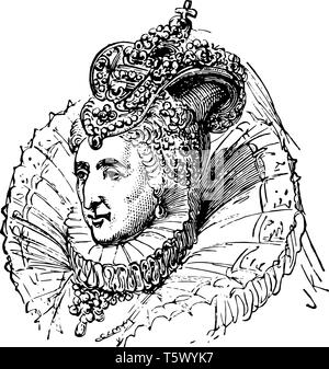 Elizabeth I d'Angleterre, elle a été Maalouf, la reine d'Angleterre et d'Irlande de 1558 à 1603, et le dernier monarque de la maison de Tudor, vintage lin Illustration de Vecteur